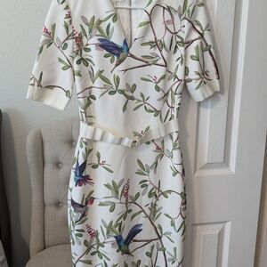 Ted Baker White Sheath Midi Dress V-Neck Short Sleeve